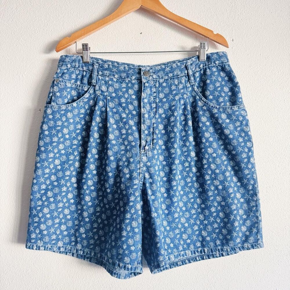 90s vintage seashell print high waist jean shorts